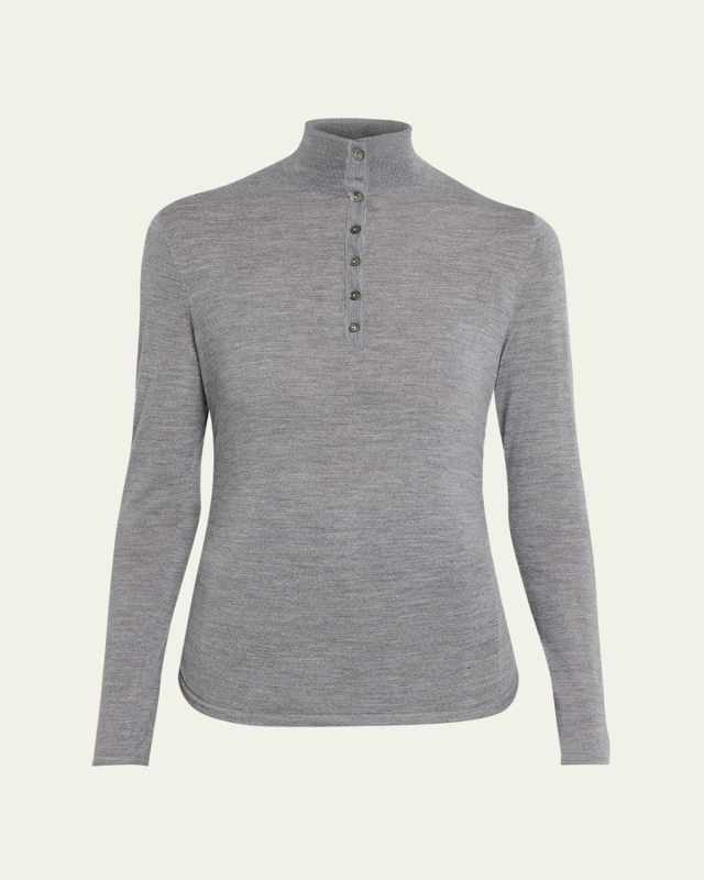Shirred Long-Sleeve Henley Shir